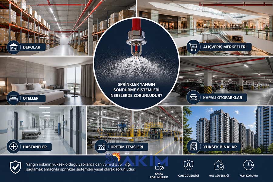 أين تكون أنظمة إخماد الحرائق بالرشاشات إلزامية؟ - Akım Yangın